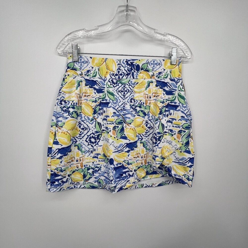 Stella Parker Skort Sz S Lemon Print UPF 50 Stretch Pockets Tennis Golf Athletic